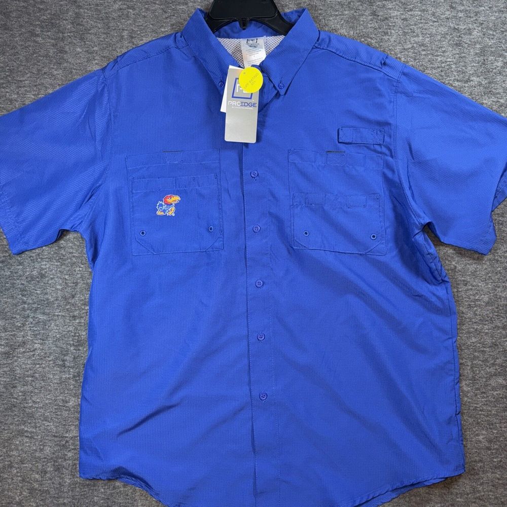 Kansas Jayhawks Mens Vented Fishing Shirt Pro Edge Knights Apparel Blue Sz M NEW